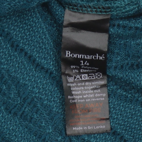 Bonmarché Women’s Teal Blue Size 14 Cable Knit Round Neck Jumper