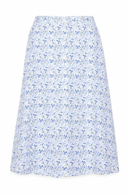 M&S Women Blue Floral Cotton Midi A-Line Button Skirt UK 12