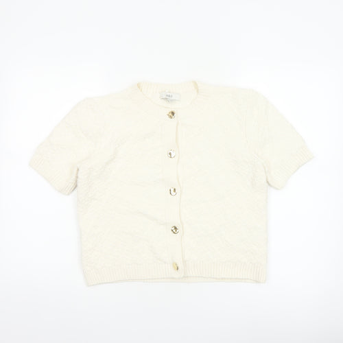 Marks and Spencer Women Ivory S Cable Knit Short Sleeve Cardigan