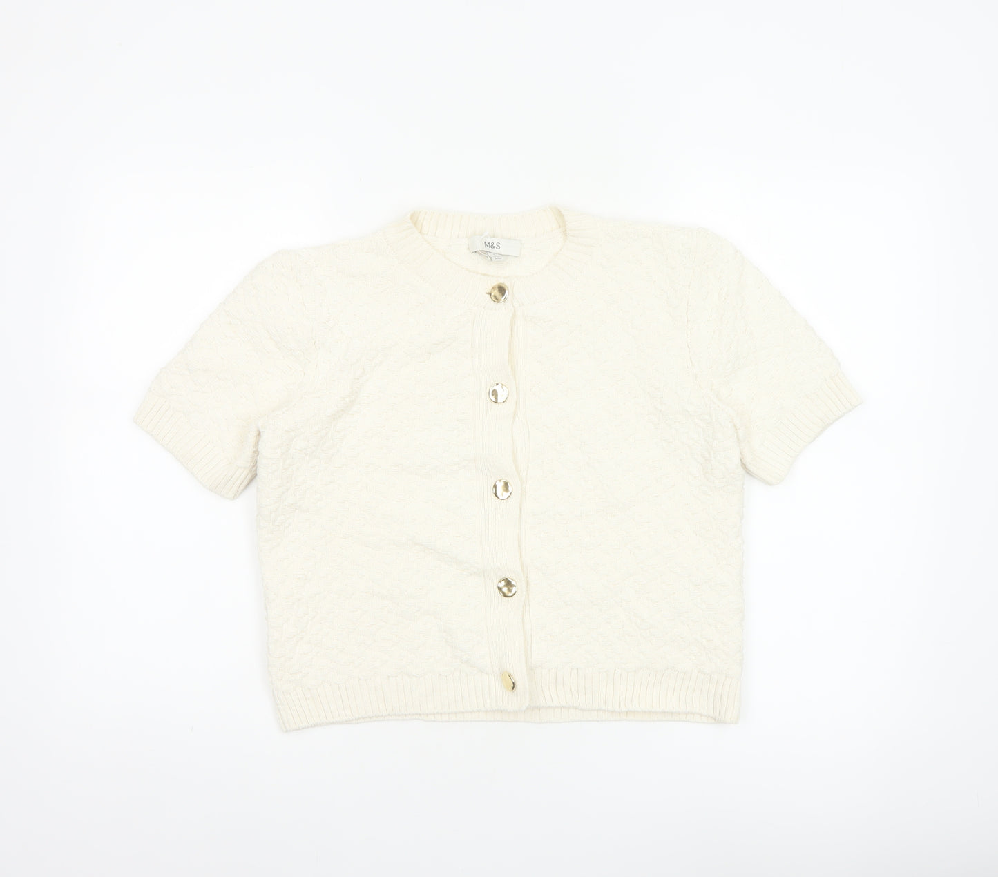 Marks and Spencer Women Ivory S Cable Knit Short Sleeve Cardigan