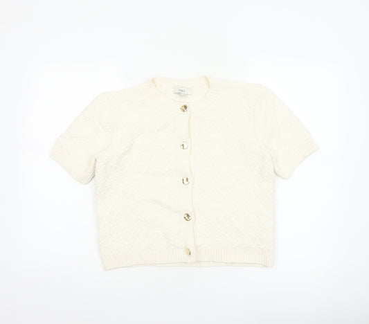 Marks and Spencer Women Ivory S Cable Knit Short Sleeve Cardigan