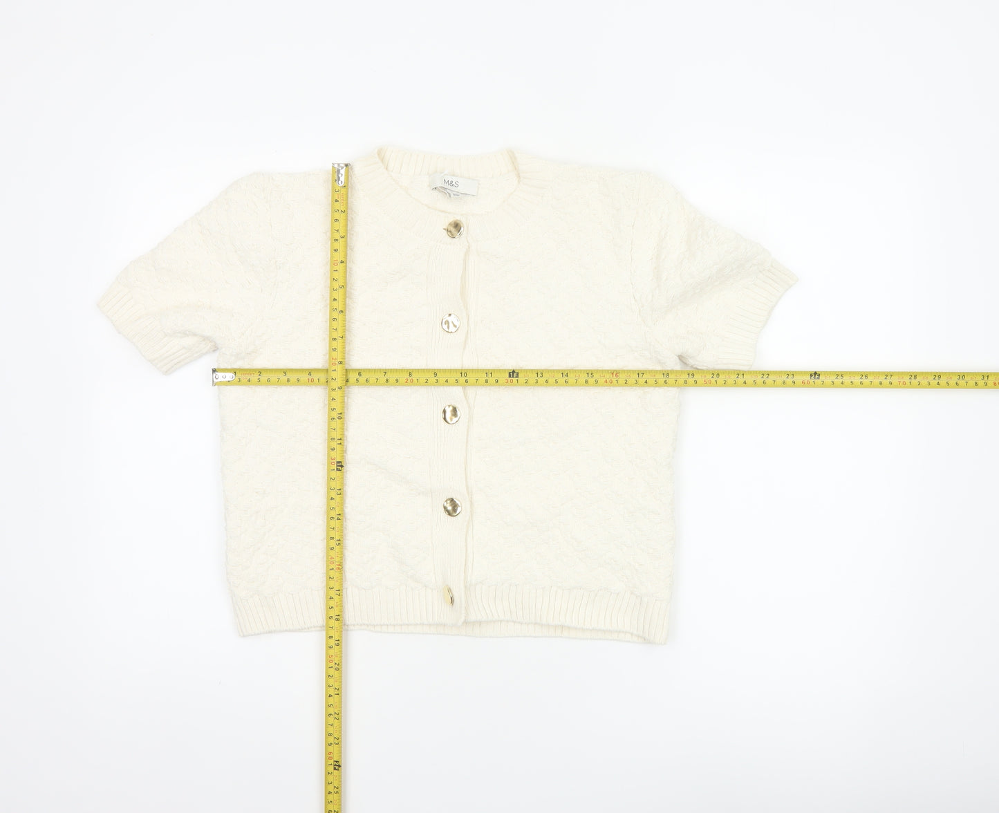 Marks and Spencer Women Ivory S Cable Knit Short Sleeve Cardigan