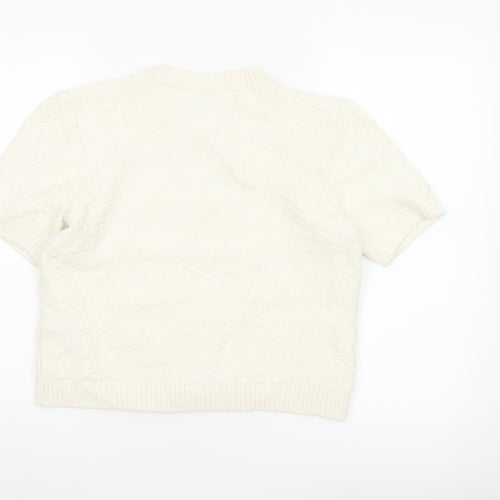 Marks and Spencer Women Ivory S Cable Knit Short Sleeve Cardigan