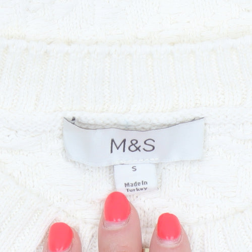 Marks and Spencer Women Ivory S Cable Knit Short Sleeve Cardigan