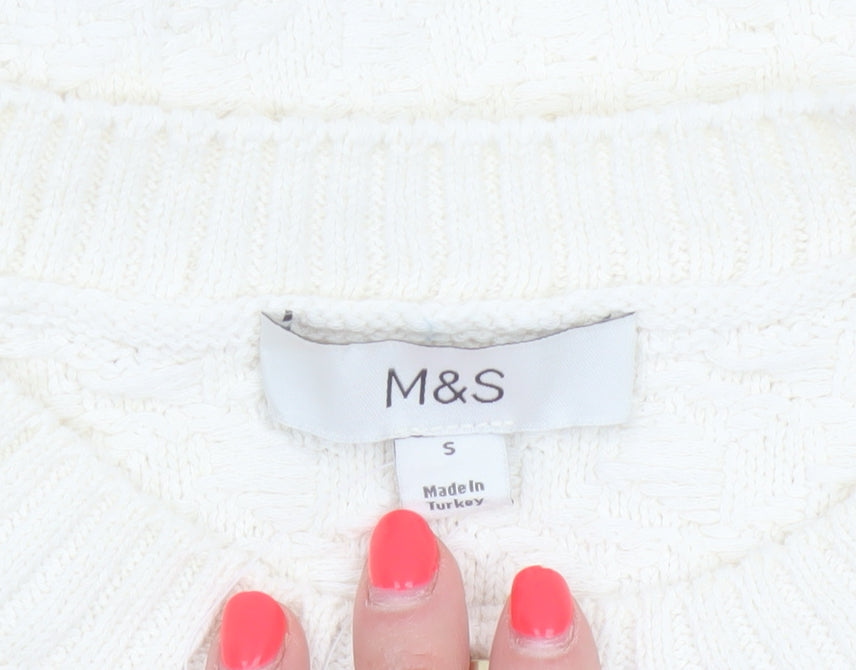Marks and Spencer Women Ivory S Cable Knit Short Sleeve Cardigan