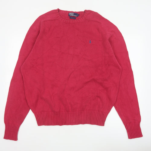 Polo Ralph Lauren Men's Pink XS Crew Neck Cotton Logo Jumper