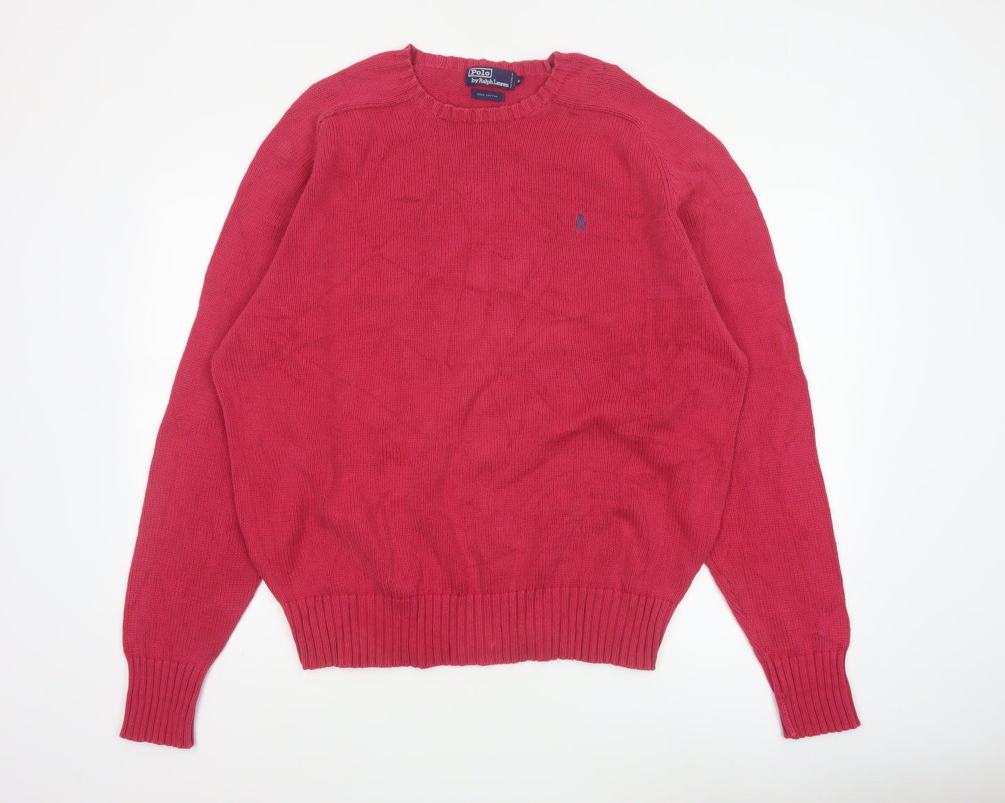 Polo Ralph Lauren Men's Pink XS Crew Neck Cotton Logo Jumper