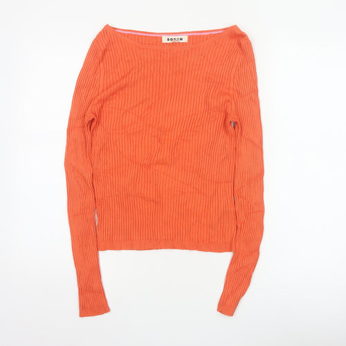Boden Women Orange L Ribbed Boat Neck Stretch Knit Pullover Jumper