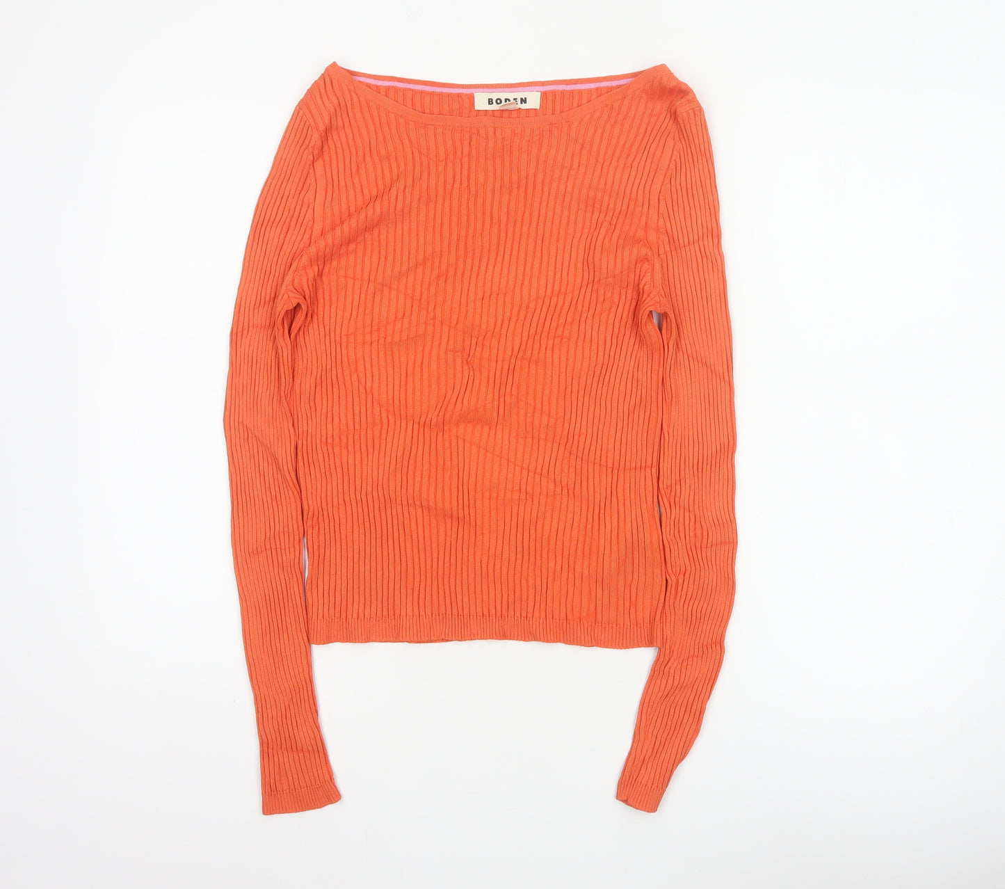 Boden Women Orange L Ribbed Boat Neck Stretch Knit Pullover Jumper