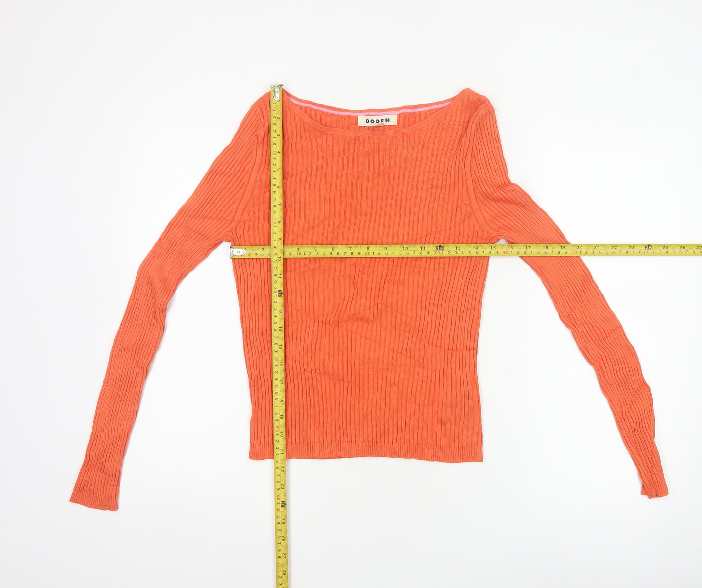 Boden Women Orange L Ribbed Boat Neck Stretch Knit Pullover Jumper