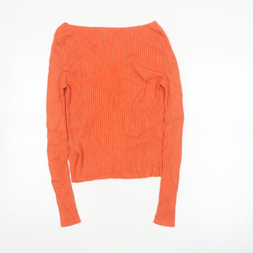 Boden Women Orange L Ribbed Boat Neck Stretch Knit Pullover Jumper