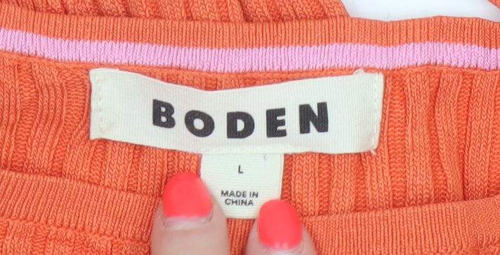 Boden Women Orange L Ribbed Boat Neck Stretch Knit Pullover Jumper