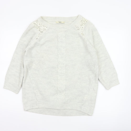 Oasis Women Ivory M Cable Knit Crochet Raglan Crew Neck Jumper