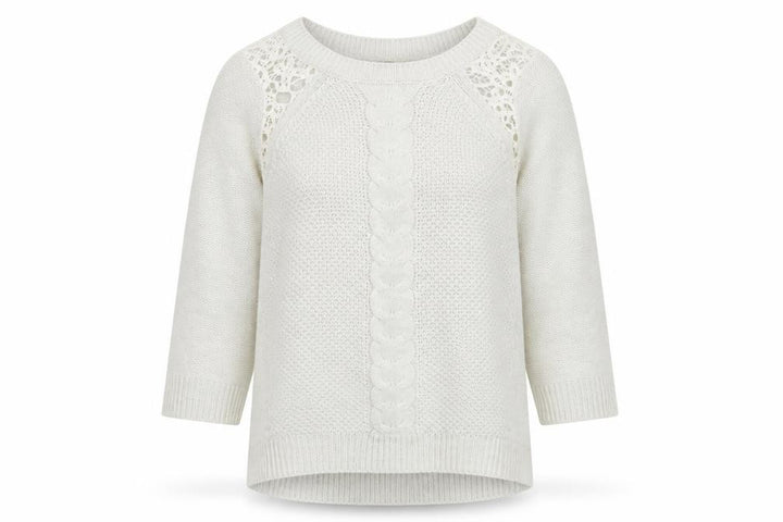 Oasis Women Ivory M Cable Knit Crochet Raglan Crew Neck Jumper
