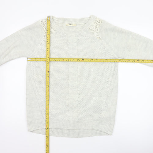 Oasis Women Ivory M Cable Knit Crochet Raglan Crew Neck Jumper