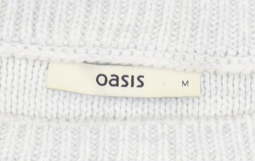 Oasis Women Ivory M Cable Knit Crochet Raglan Crew Neck Jumper