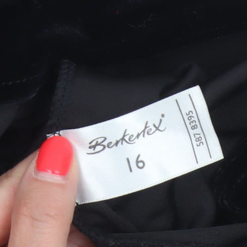 Berkertex Women Black Size 16 Velvet A-Line Knee Length Skirt