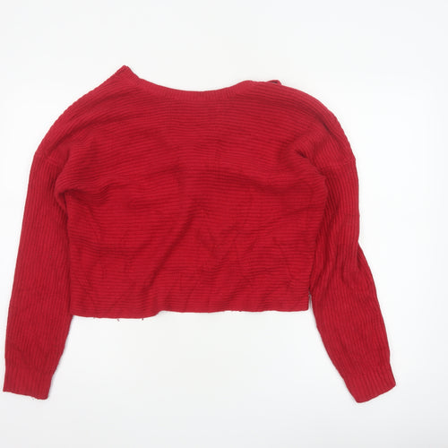 Hollister Women Red M Wrap Cardigan Long Sleeve Cotton Blend Knit