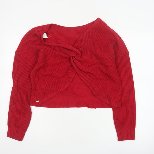 Hollister Women Red M Wrap Cardigan Long Sleeve Cotton Blend Knit