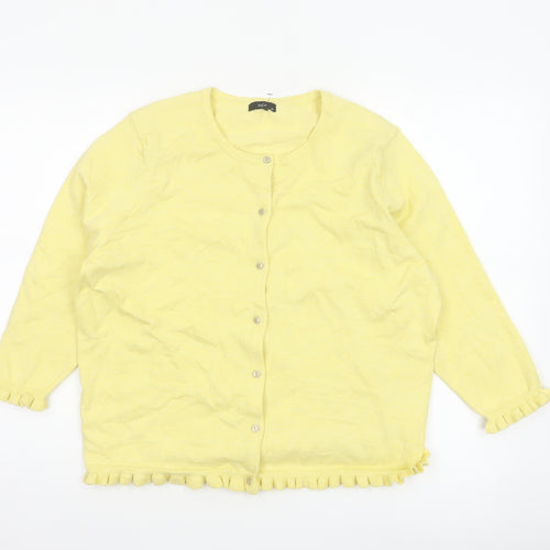 M&Co Women Yellow Size 20 Cotton Knit Ruffle Hem Cardigan