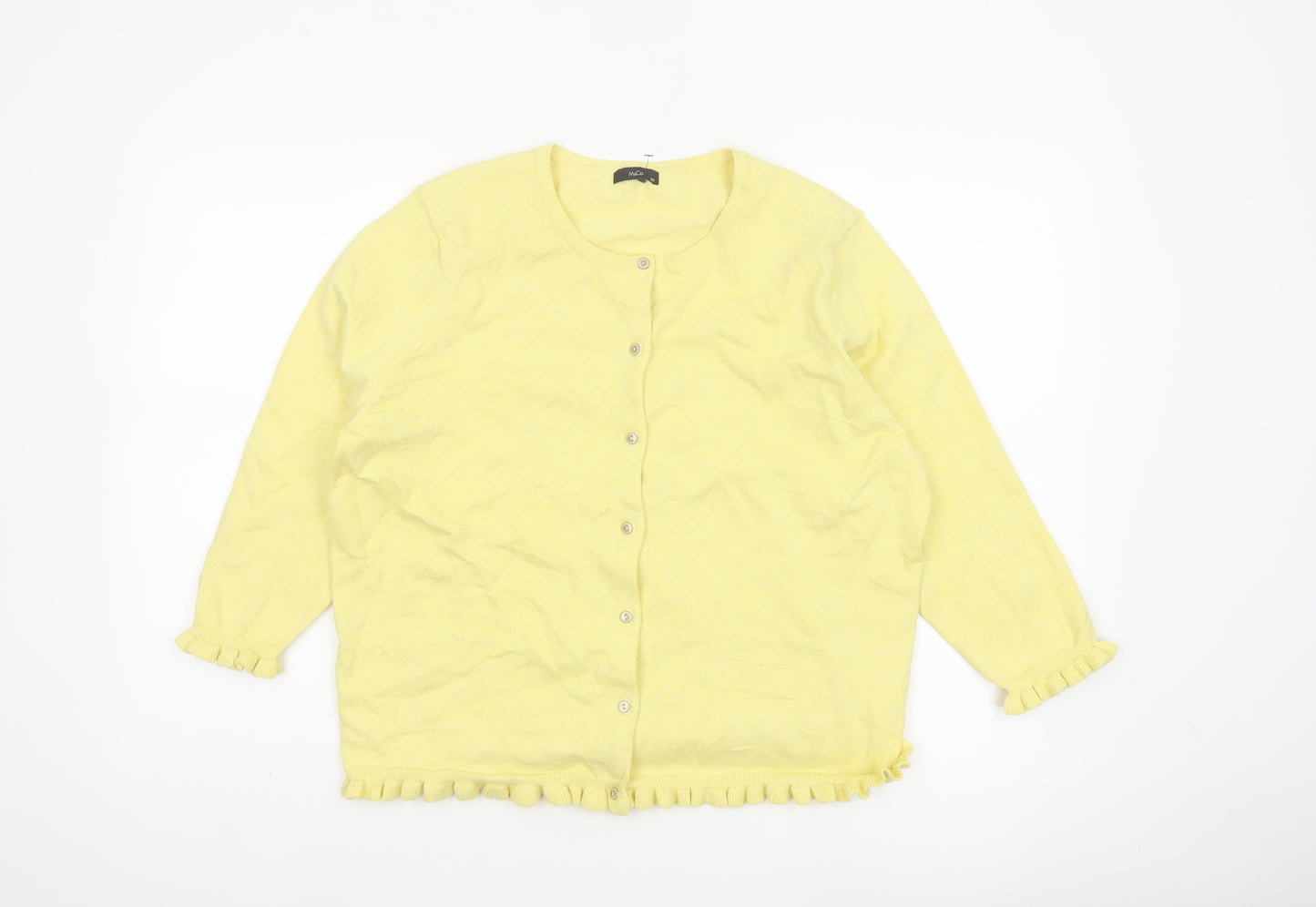 M&Co Women Yellow Size 20 Cotton Knit Ruffle Hem Cardigan