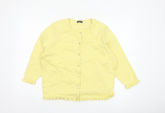 M&Co Women Yellow Size 20 Cotton Knit Ruffle Hem Cardigan