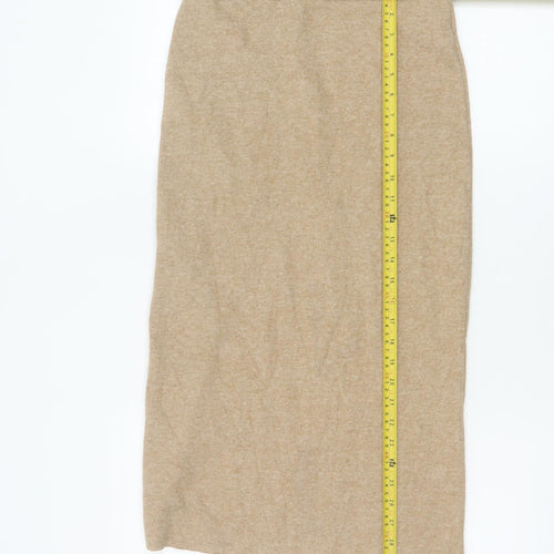 Zara Women Beige S Knit Midi Pencil Skirt Elastic Waist Stretch
