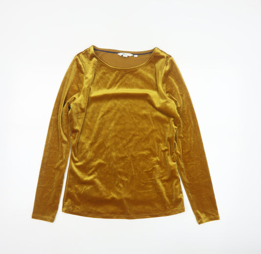 Boden Women Gold Velvet Boat Neck Puff Sleeve Blouse UK 12