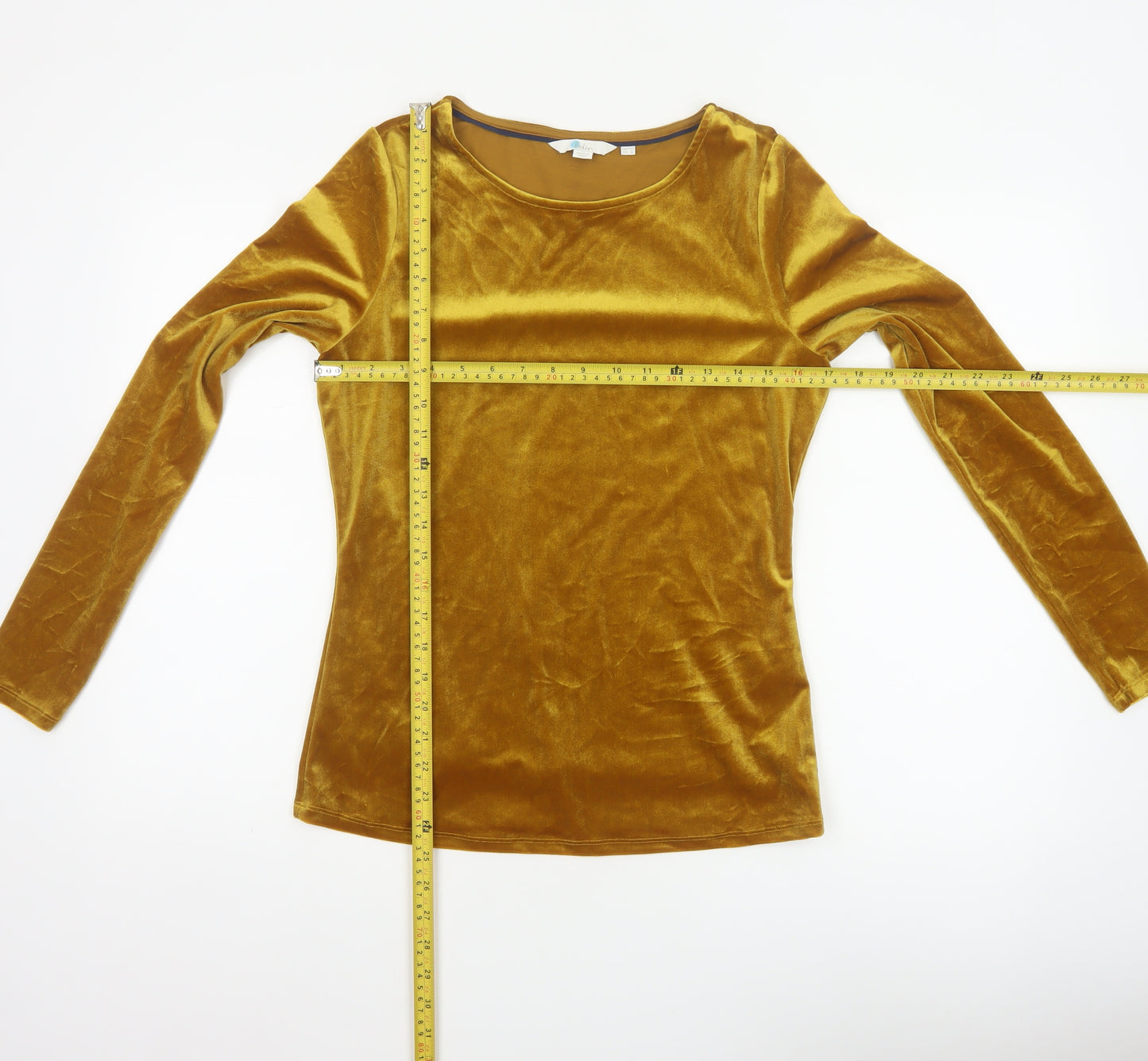 Boden Women Gold Velvet Boat Neck Puff Sleeve Blouse UK 12