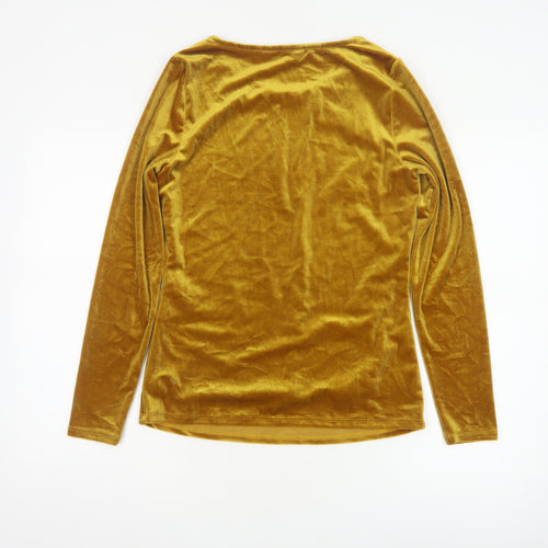 Boden Women Gold Velvet Boat Neck Puff Sleeve Blouse UK 12
