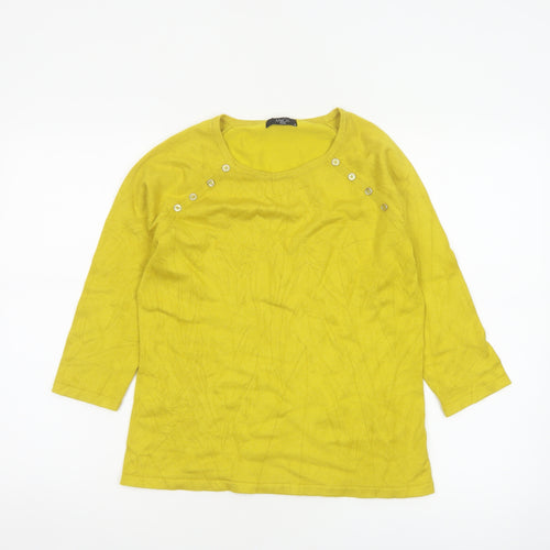 M&Co Women Yellow Petite UK 12 Button Detail 3/4 Sleeve Jumper