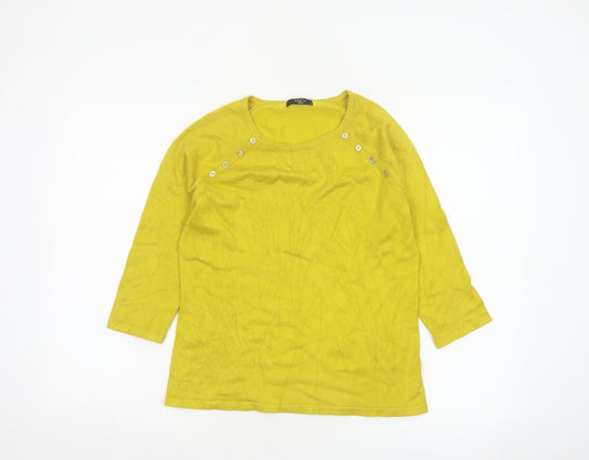M&Co Women Yellow Petite UK 12 Button Detail 3/4 Sleeve Jumper