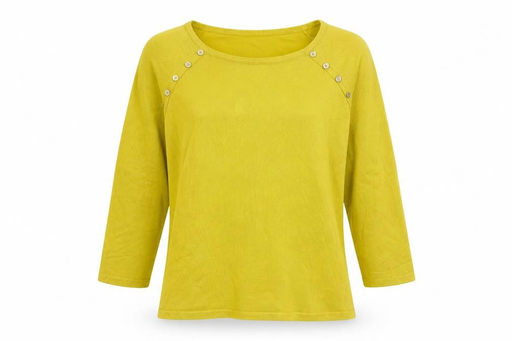 M&Co Women Yellow Petite UK 12 Button Detail 3/4 Sleeve Jumper