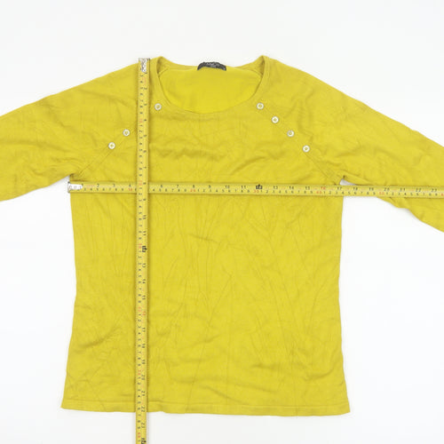 M&Co Women Yellow Petite UK 12 Button Detail 3/4 Sleeve Jumper