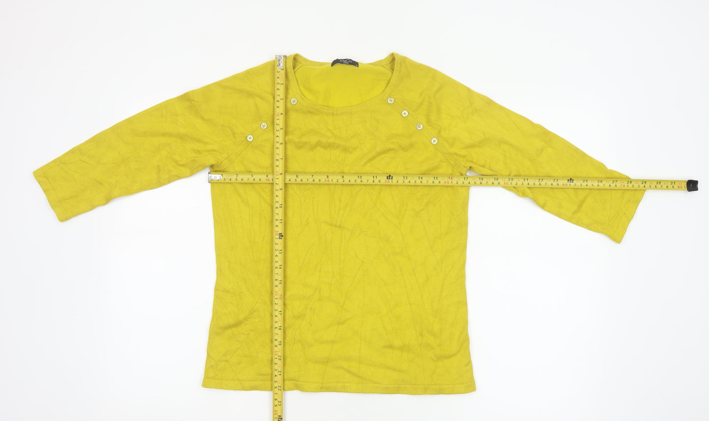 M&Co Women Yellow Petite UK 12 Button Detail 3/4 Sleeve Jumper