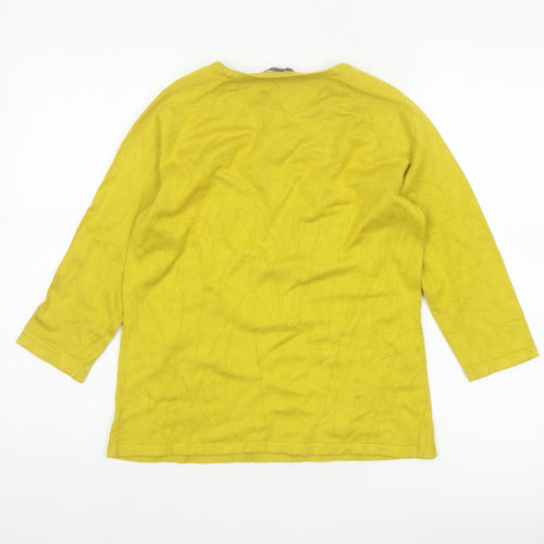 M&Co Women Yellow Petite UK 12 Button Detail 3/4 Sleeve Jumper