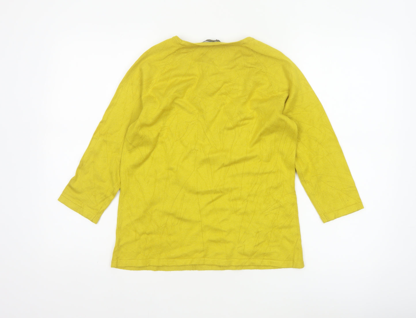 M&Co Women Yellow Petite UK 12 Button Detail 3/4 Sleeve Jumper