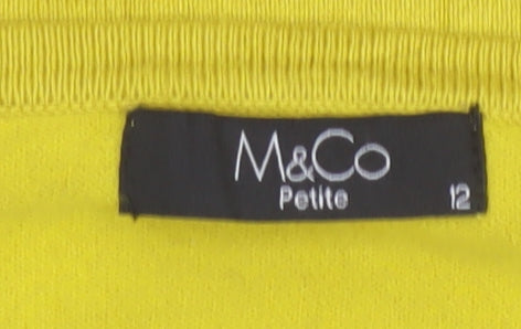 M&Co Women Yellow Petite UK 12 Button Detail 3/4 Sleeve Jumper