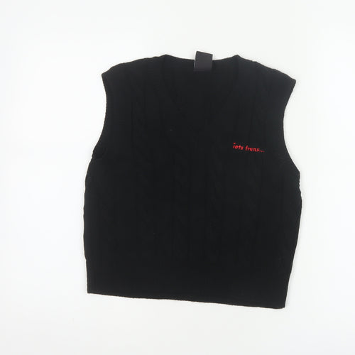 iets frans... Women Black M Cable Knit V-Neck Sleeveless Jumper Vest