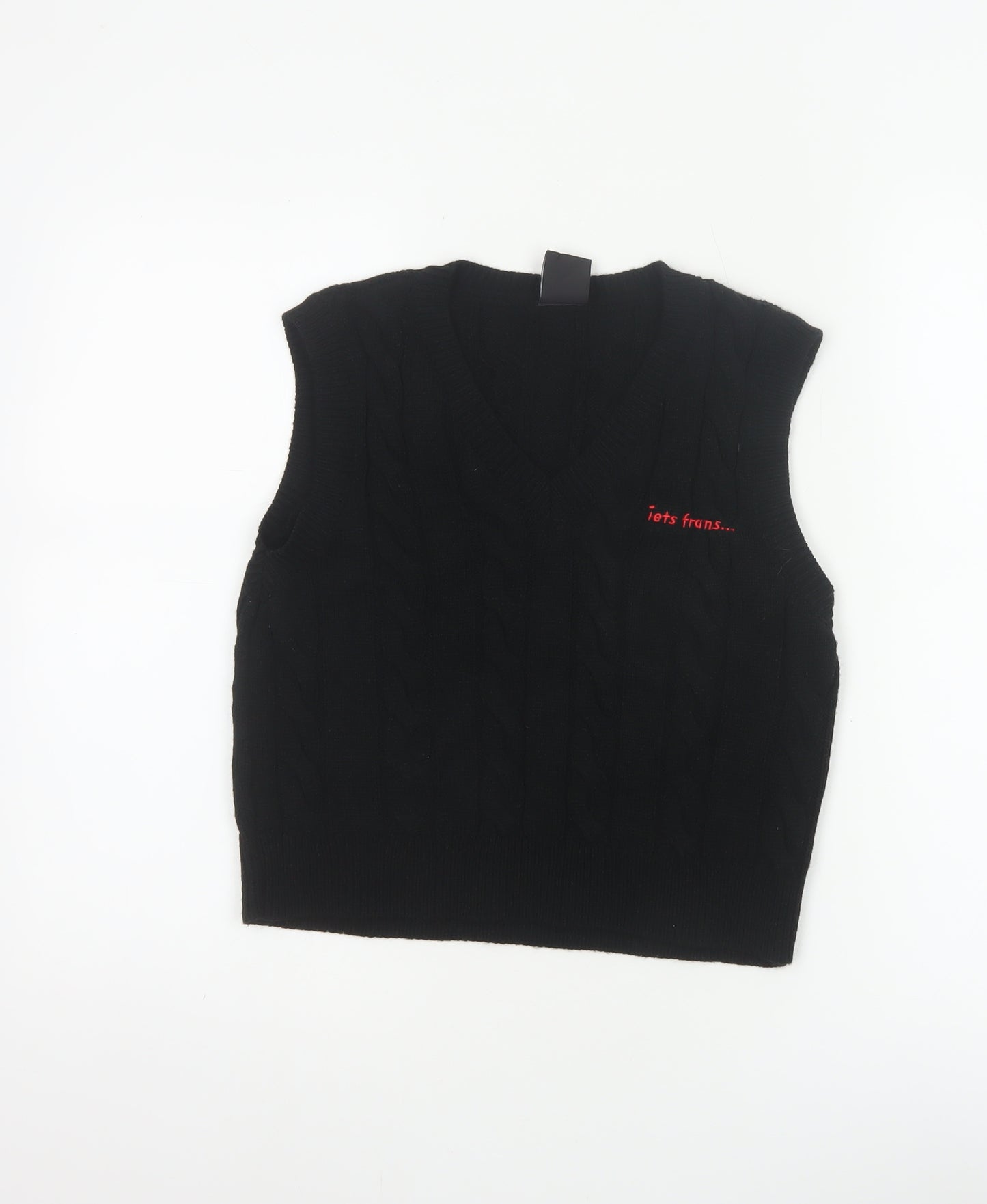 iets frans... Women Black M Cable Knit V-Neck Sleeveless Jumper Vest
