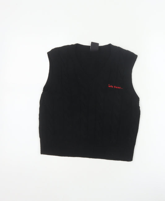 iets frans... Women Black M Cable Knit V-Neck Sleeveless Jumper Vest