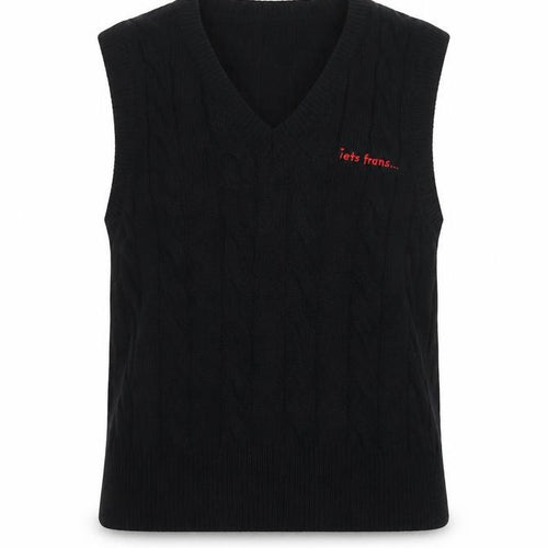 iets frans... Women Black M Cable Knit V-Neck Sleeveless Jumper Vest