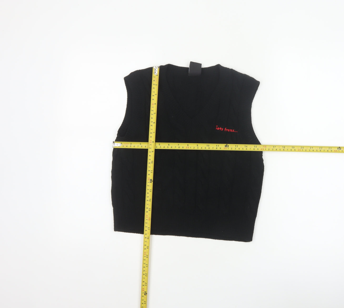 iets frans... Women Black M Cable Knit V-Neck Sleeveless Jumper Vest