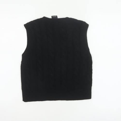iets frans... Women Black M Cable Knit V-Neck Sleeveless Jumper Vest