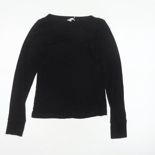 Reiss Women Black M Basic Ribbed Long Sleeve Crew Neck Top