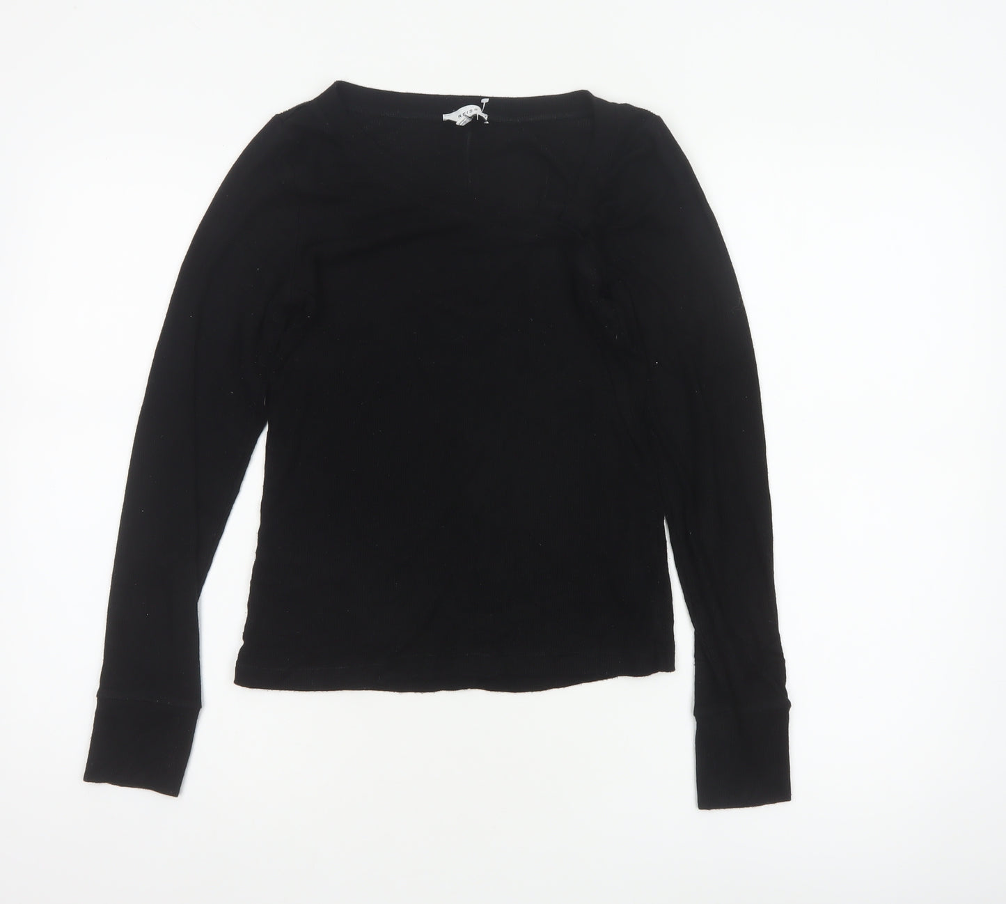 Reiss Women Black M Basic Ribbed Long Sleeve Crew Neck Top