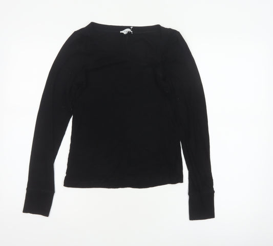 Reiss Women Black M Basic Ribbed Long Sleeve Crew Neck Top