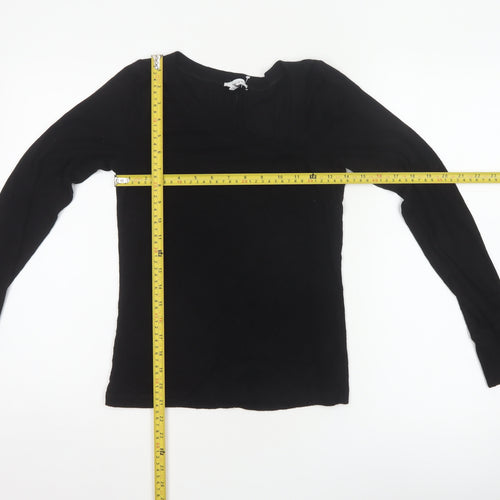 Reiss Women Black M Basic Ribbed Long Sleeve Crew Neck Top