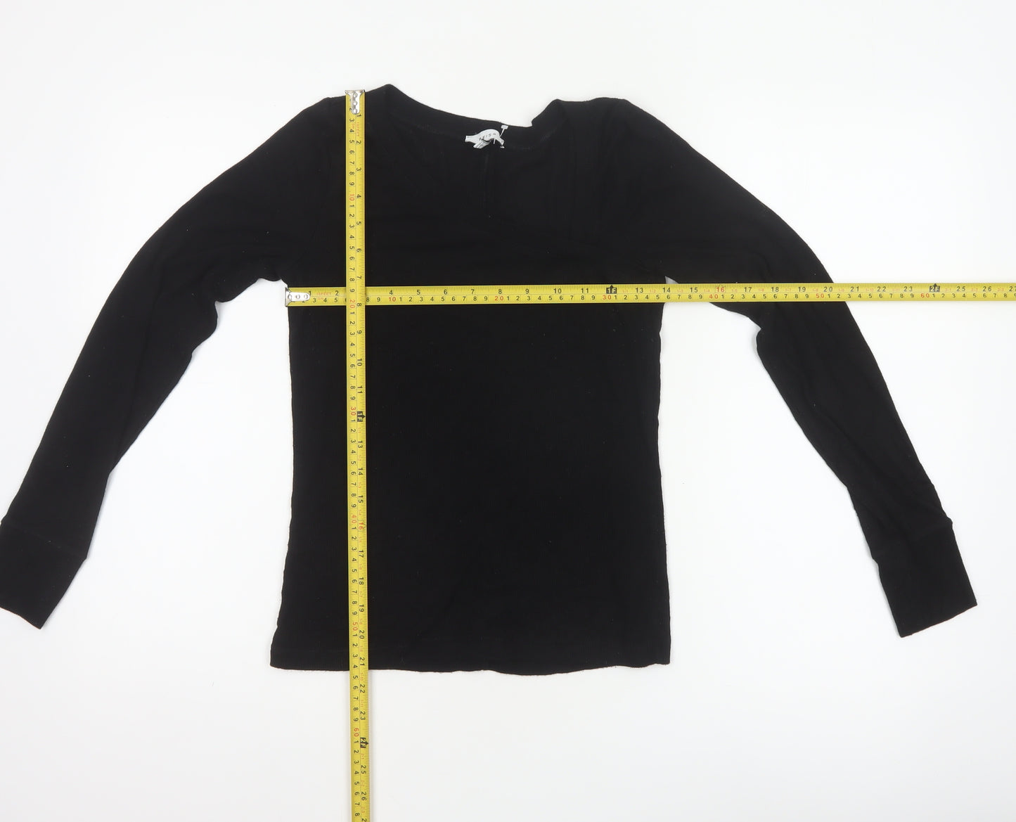 Reiss Women Black M Basic Ribbed Long Sleeve Crew Neck Top