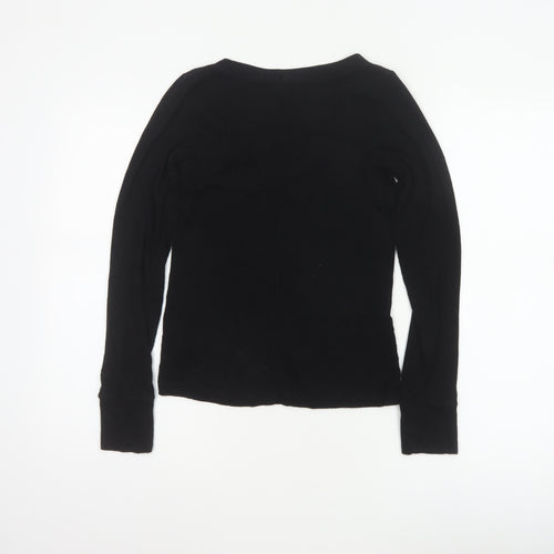 Reiss Women Black M Basic Ribbed Long Sleeve Crew Neck Top